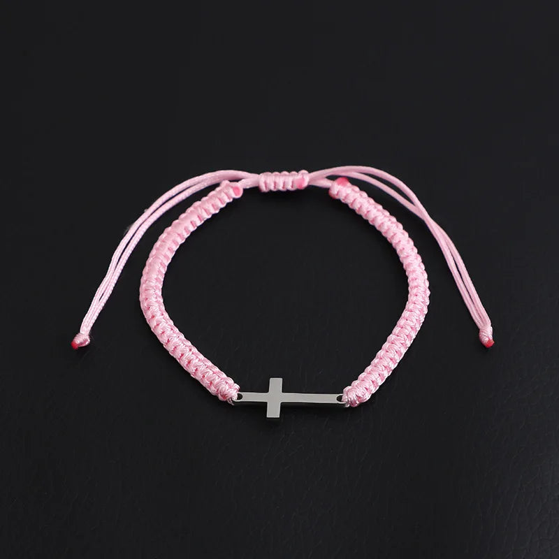UILZ Creative Stainless Steel Cross Bracelet - Hand-Woven Adjustable Colored String, Couple Versatile Jewelry