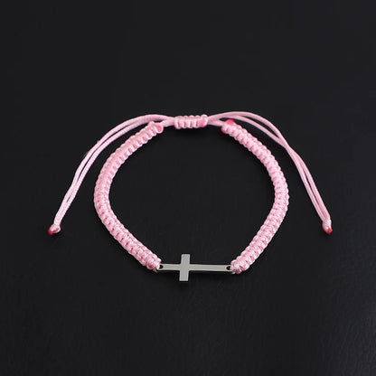 UILZ Creative Stainless Steel Cross Bracelet - Hand-Woven Adjustable Colored String, Couple Versatile Jewelry