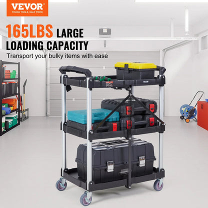 VEVOR 3-Tier Folding Rolling Utility Cart – Slim Storage Shelf & Slide Organizer for Kitchen & Bathroom