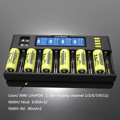 LiitoKala Lii-S8 Lii-S12 CH4 Multi-Function Battery Charger – 18650, 26650, 21700, 26700, AA, AAA Li-ion, NiMH, LiFePO4 Compatible