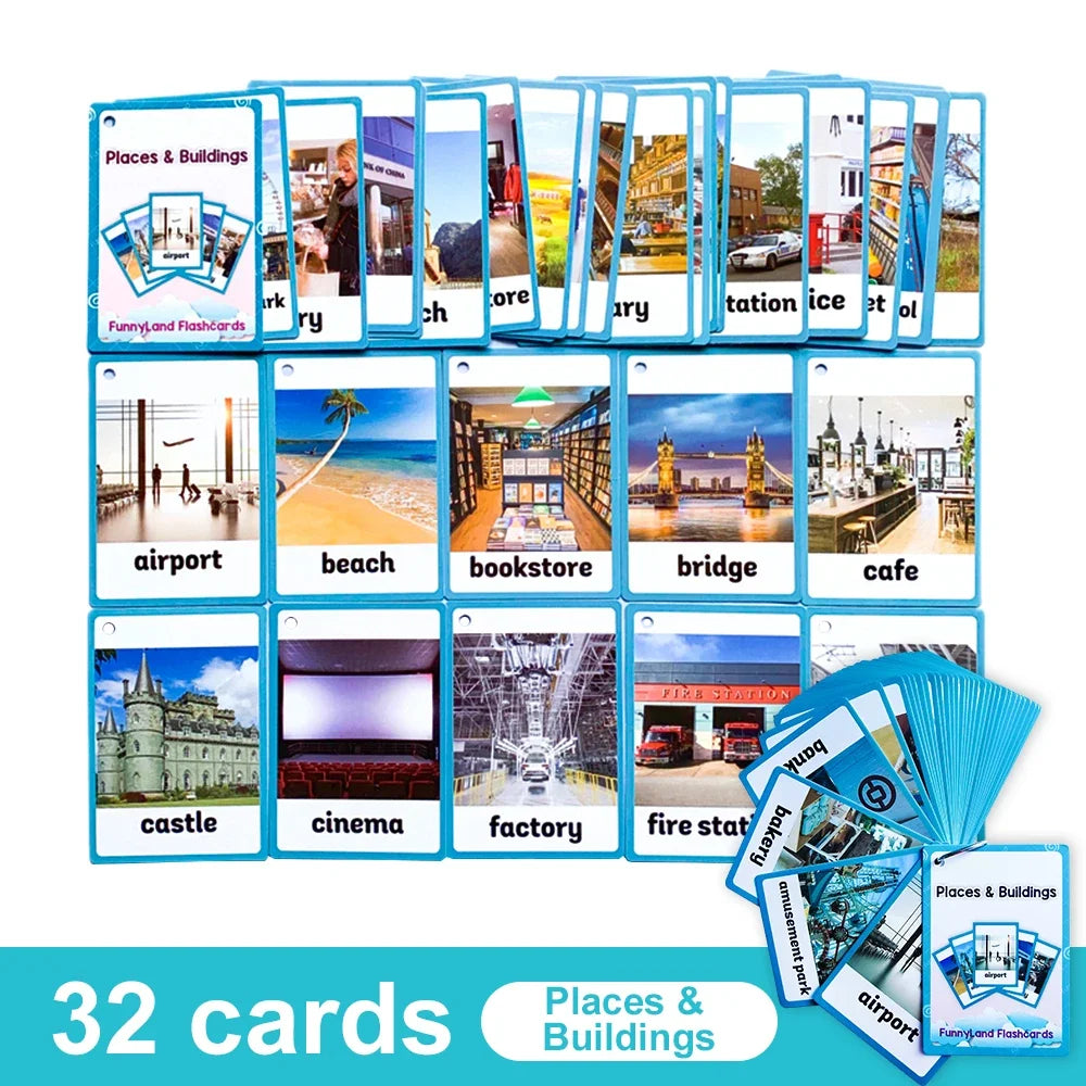 Kids English Vocabulary Flashcards - 26 Themes Fruits Animals Vehicles & Learning Activity Cards