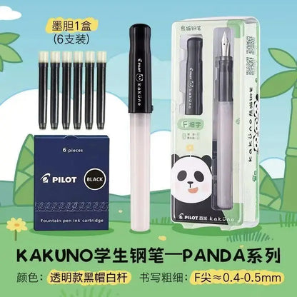 PILOT Kakuno Panda Limited Edition Smiley Fountain Pen – Fine Nib with 6 Replaceable Ink Cartridges Gift Set