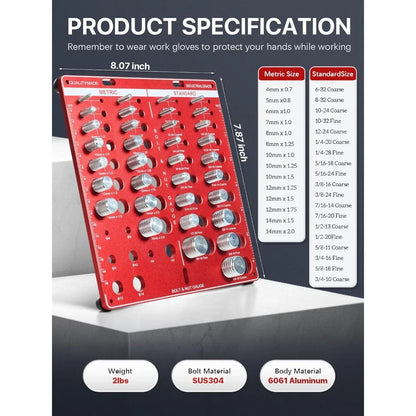 34PCS Screw Nut & Bolt Thread Checker - Metric & Standard Thread Measuring Gauge Set with Drill Size Identifiers