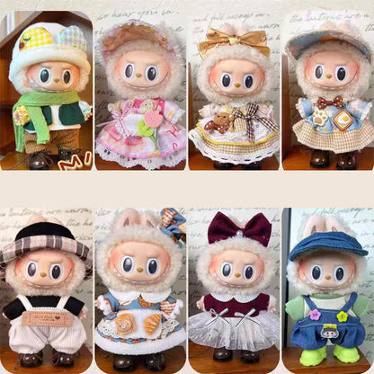 17cm Labubu Doll Clothes – Kpop EXO-Inspired Women’s Group Uniform Set with Skirt, Sweater & Colored Sunglasses