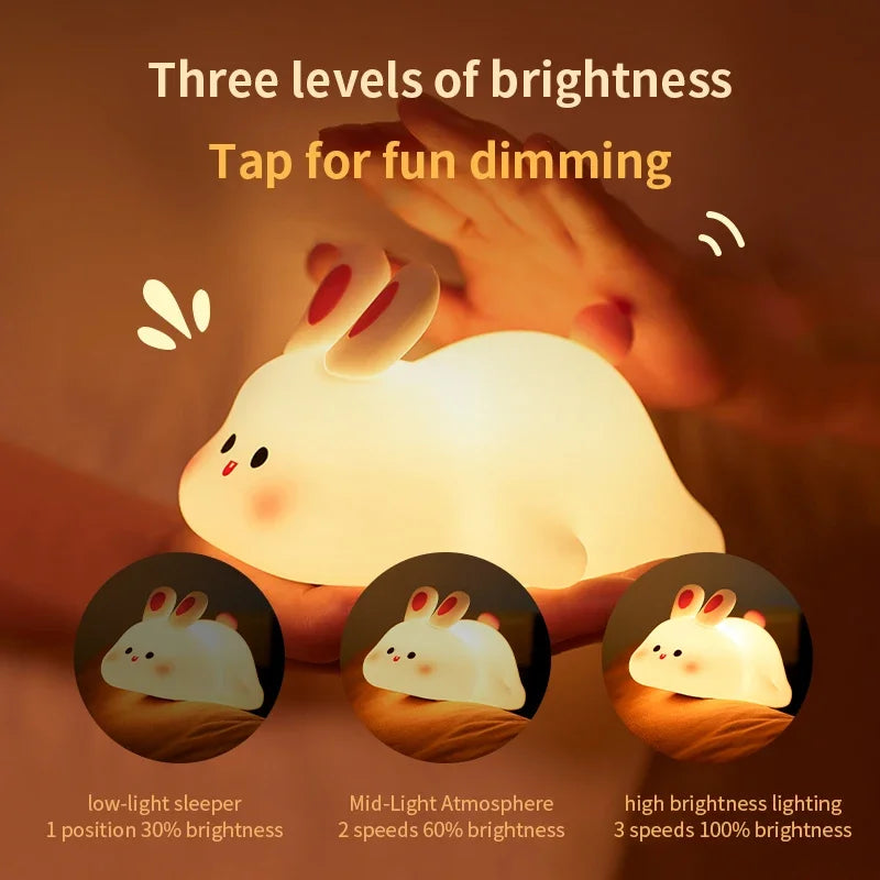 LED Silicone Rabbit Night Light – Touch Sensor Cute Animal Lamp, Bedroom & Kids Table Lamp, Home Decor Gift for Baby and Child