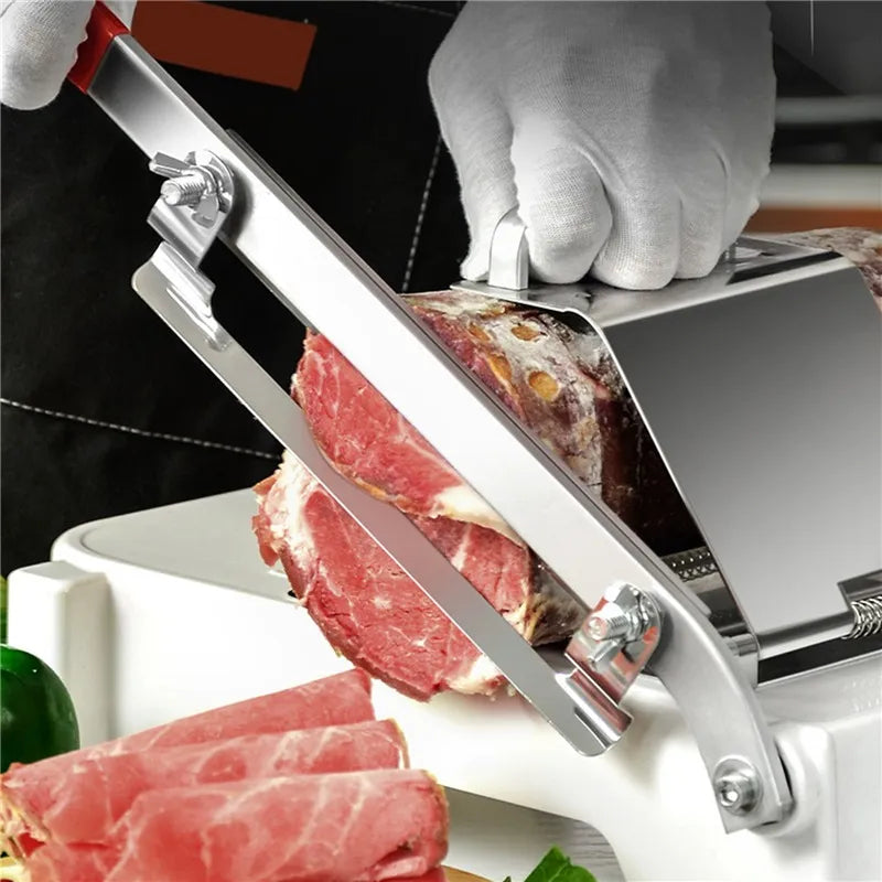 Manual Stainless Steel Frozen Meat Slicer - Kitchen Food Cutter with Automatic Meat Delivery and Nonslip Handle