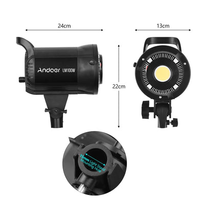 Andoer 100W Studio LED Video Light – 5600K Dimmable Bowens Mount with Remote Control for Video & Live Streaming