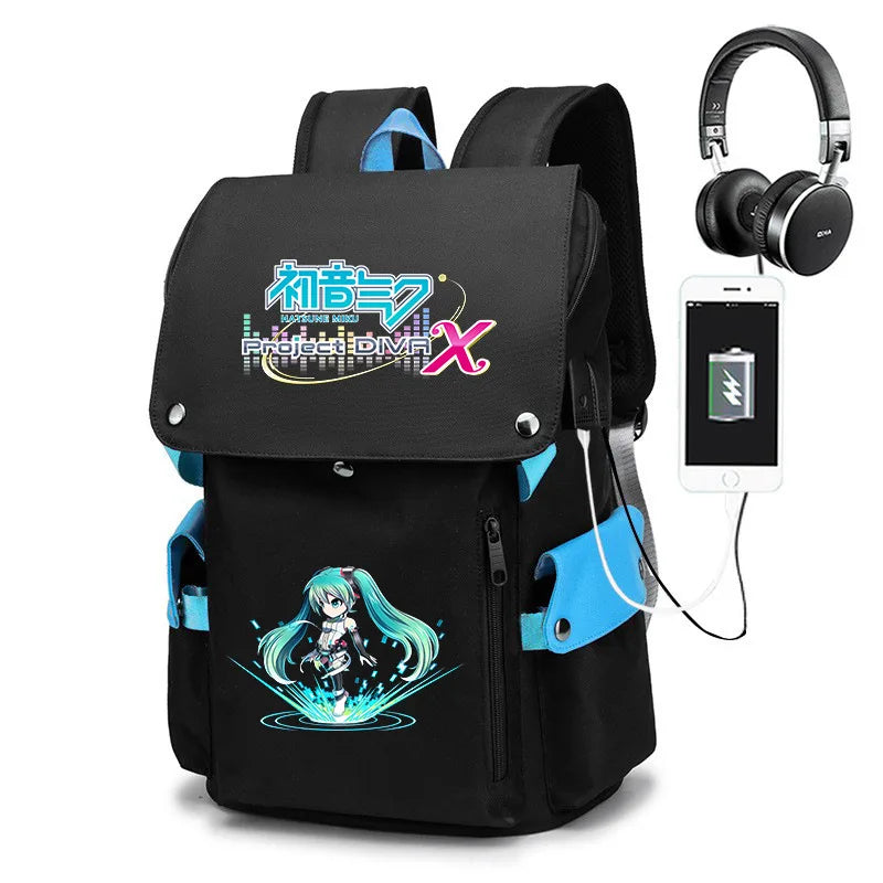 Hatsune Miku Anime School Backpack – Large Capacity Student Bag for Primary, Junior & High School Boys Gift