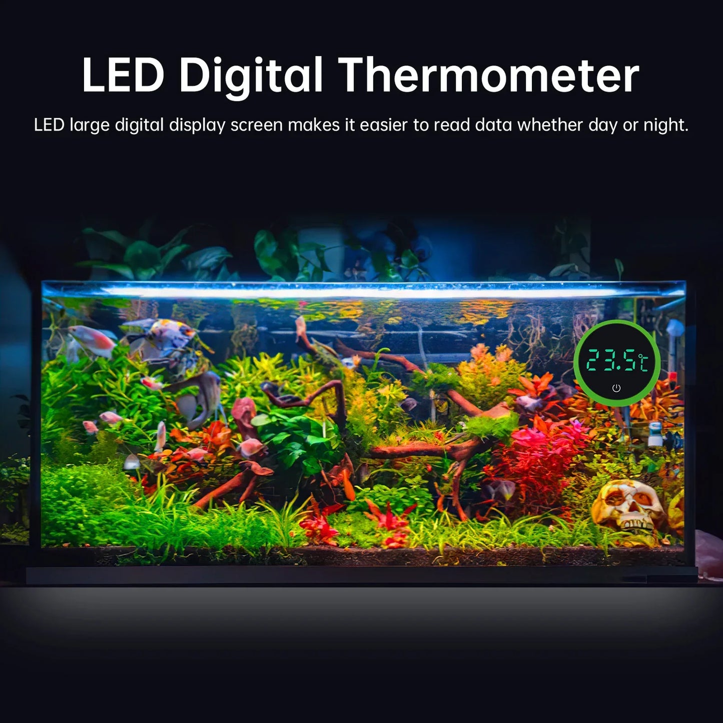 Cordless Digital Aquarium Thermometer – LED Display Fish Tank Temperature Gauge & Control