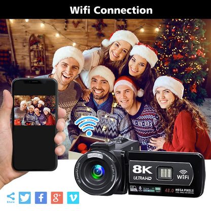8K HD Video Camera – 3-Inch LCD Touch Screen, 18X Digital Zoom, Ultra HD, WIFI Portable Camcorder Recorder