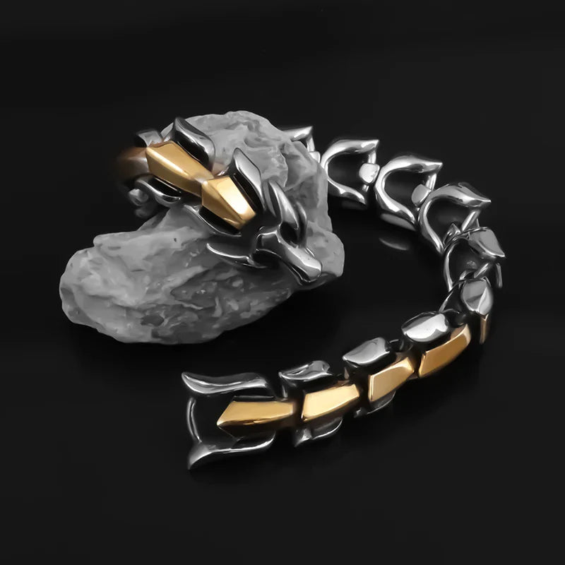 Ethnic Wind Dragon Bracelet – Vintage Silver Plated Cuff Bangle, Motorcycle Riding Charm Jewelry Gift for Men