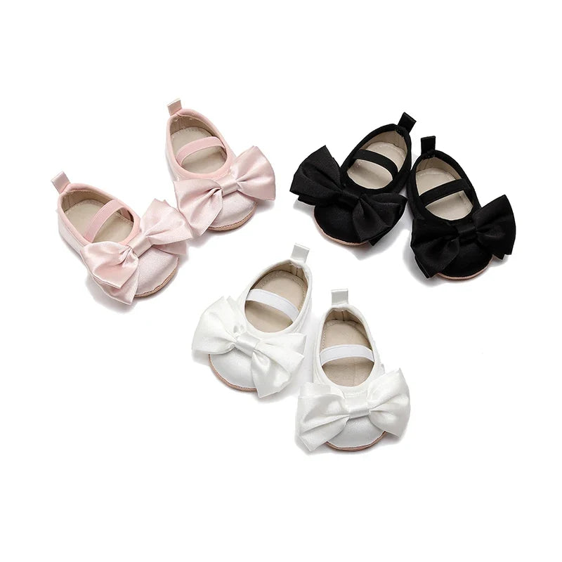 Baby Girls Bow Moccasin Shoes - Soft Sole Anti-Slip First Walker Prewalker Flats