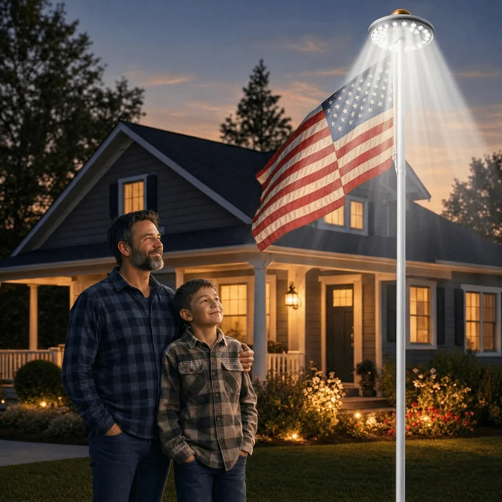 Solar LED Flagpole Light - IP65 Waterproof Auto On/Off Outdoor Landscape Lamp for Garden, Patio and Camping