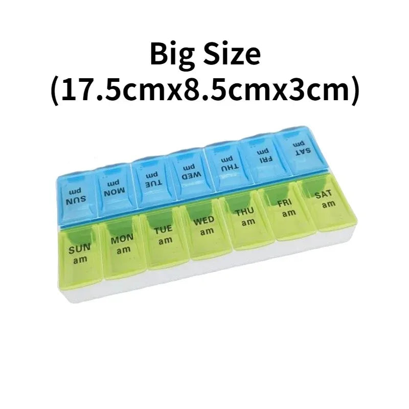 Weekly Travel Pill Organizer Box – 7-Day Portable Medicine & Vitamin Storage with 14 Grid Compartments
