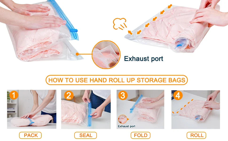 Travel Compression Roll-Up Bags — Space Saver Storage for Luggage & Cruise Essentials Clothes