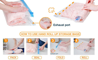 Travel Compression Roll-Up Bags — Space Saver Storage for Luggage & Cruise Essentials Clothes