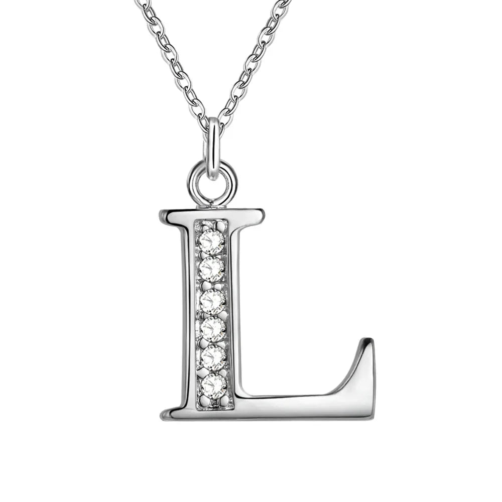 26 Letters 925 Sterling Silver Zircon Necklace Pendant – Personalized Alphabet Jewelry for Women | Elegant Wedding & Gift Accessory