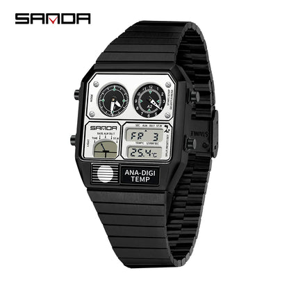 SANDA 3192 Men’s LED Square Watch — Youth Casual Multi-Function Stopwatch Thermometer Chronograph