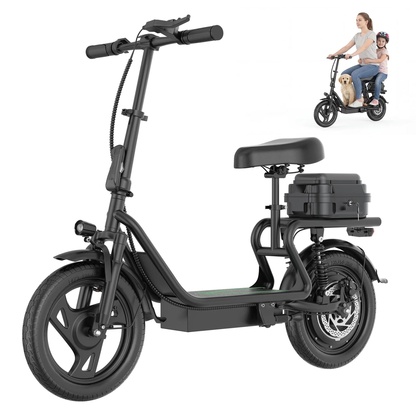 Folding Electric Scooter with Seat - 500W Motor, 48V 10.4Ah Battery, 14-Inch Tires, Commuter E-Scooter