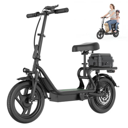 Folding Electric Scooter with Seat - 500W Motor, 48V 10.4Ah Battery, 14-Inch Tires, Commuter E-Scooter