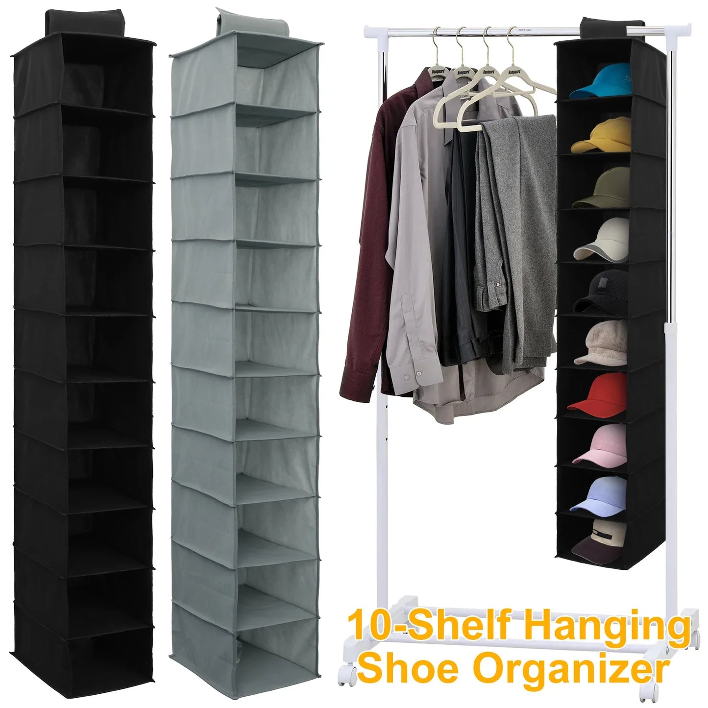 10-Shelf Hanging Shoe Organizer – Foldable Non-Woven Fabric Space-Saving Shoe Rack Multipurpose Storage