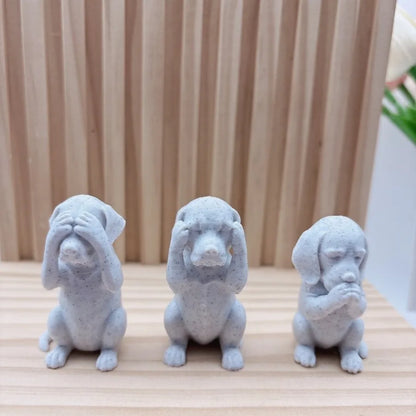 3-Piece Wise Dog Statue Set — 3D Printed Dachshund Figurines for Home & Office Decor