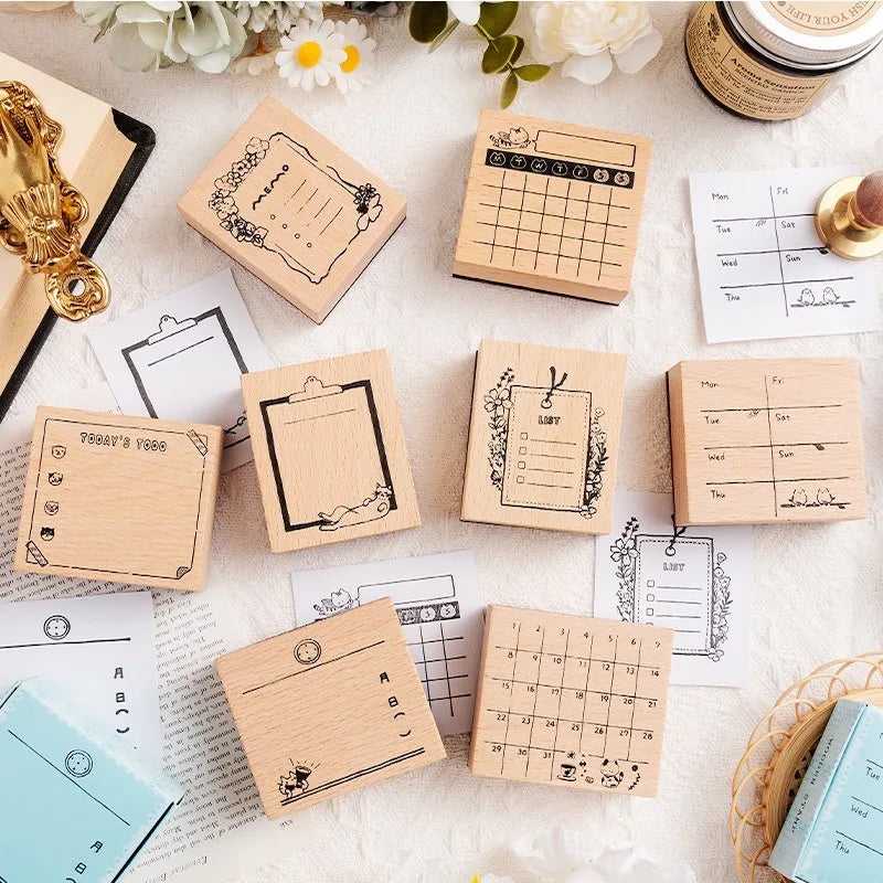 Cute Cat Wood Stamp Calendar – Daily & Monthly Planner Stamps for Journaling, Scrapbooking & DIY Crafts