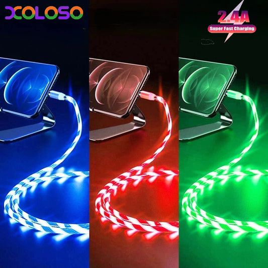 1m & 2m Glowing LED USB Charging Cable – 2.4A Data Cord for iPhone 14, 13, 12, 11 Pro Max, XS & XR