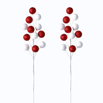 1/2PCS Red & White Woolen Bells – Candy Cane Branches for Xmas Tree, DIY Crafts, Vase & Wreath Christmas Decorations