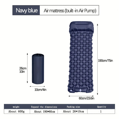 Ultralight Inflatable Camping Mattress with Pillows - Outdoor Sleeping Pad with Built-In Pump for Hiking