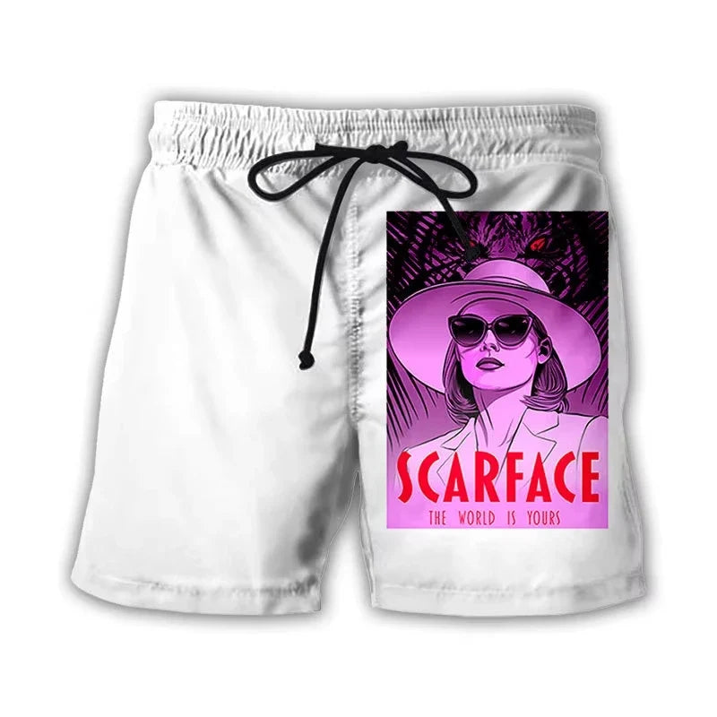 Men’s Scarface 3D Print Swim Shorts - Tony Montana Beach Board Trunks