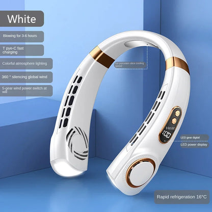 2025 Mini Hanging Neck Fan – Portable Bladeless Rechargeable Air Cooler with Digital Display, Personal Neck Ventilator
