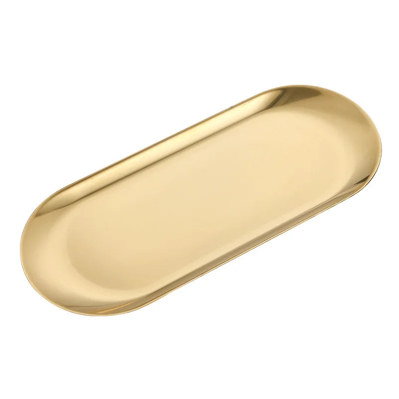 Stainless Steel Gold Dining Plate - Elegant Dessert, Nut, Fruit, and Cake Tray for Snacks and Western Steak Dining