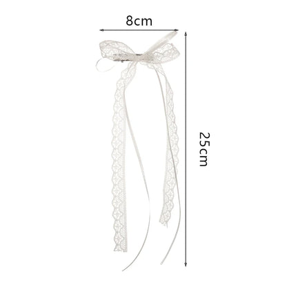 Korean Lace Cream White Bow Ribbon Hair Clip – Bullet Style Side Shredded Hairpin, Headpiece for Women, New Headwear