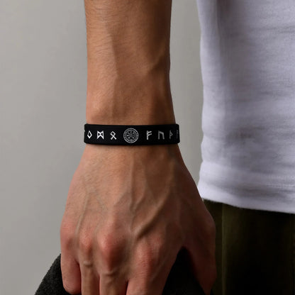 Vnox 12mm Silicone Bracelet for Men - Soft Rubber Viking Compass Rune Amulet Wristband Set