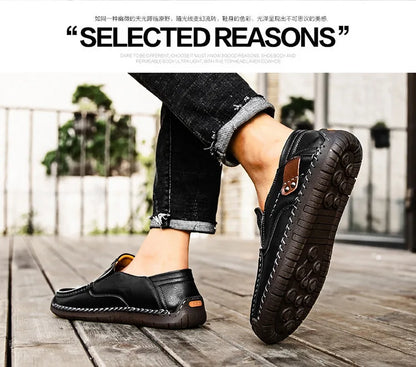 Handmade Leather Men’s Loafers – Casual Slip-On Flats, Comfortable Outdoor Walking Shoes