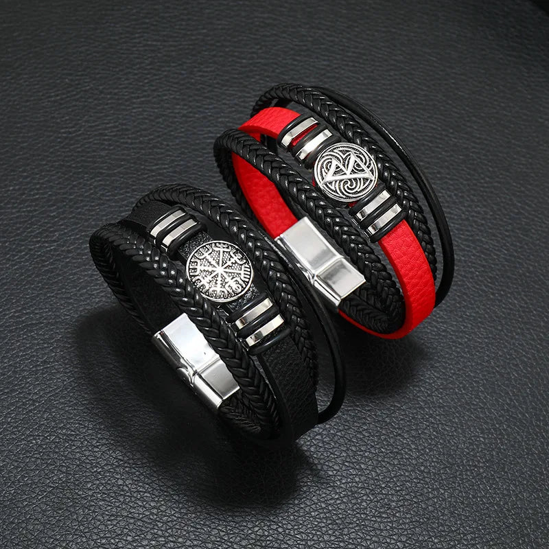 Fashion Men’s Multi-Layer Braided Leather Bracelet – Scripture, Compass & Evil Eye Design