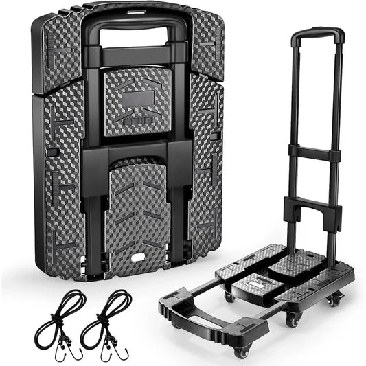 Folding Hand Truck 600lbs – Portable Heavy-Duty 6-Wheel Collapsible Luggage Dolly Cart with 2 Elastic Ropes