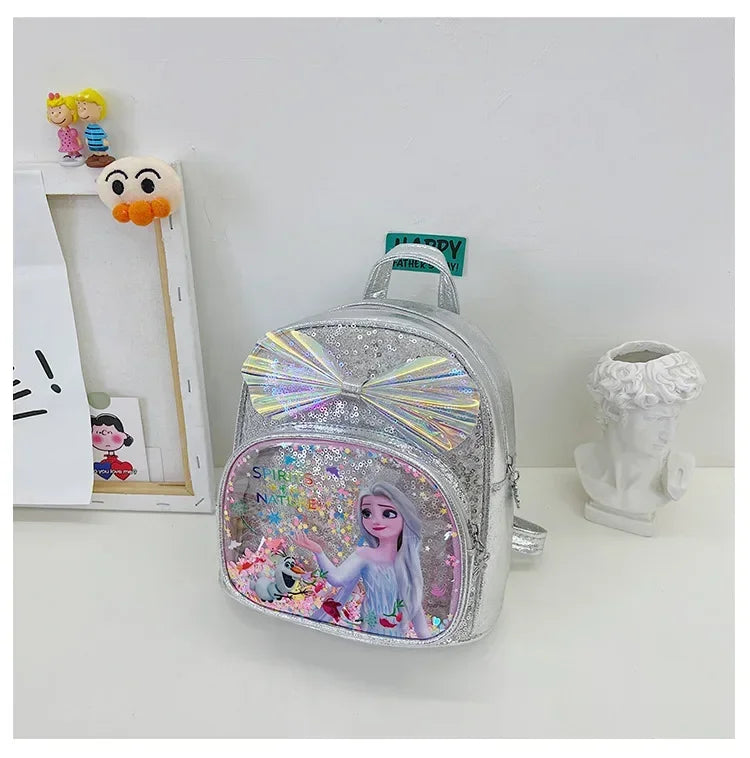 Disney Frozen Elsa & Anna Sequin Backpack - Glitter PU Leather School Bag for Girls, Kawaii Travel Backpack & Christmas Gift