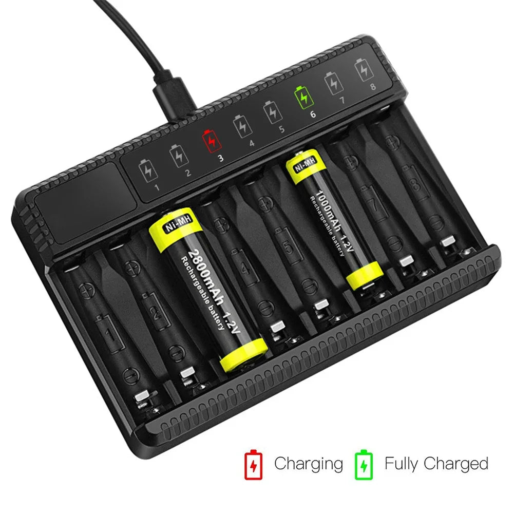 Intelligent LED Smart Battery Charger – 8-Slot NiMH Charger for 1.2V AA/AAA Rechargeable Batteries