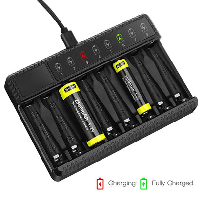 Intelligent LED Smart Battery Charger – 8-Slot NiMH Charger for 1.2V AA/AAA Rechargeable Batteries
