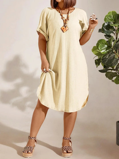 Plus Size Women’s Summer Short Sleeve Dress – 2025 Solid Color Casual European & American Style Outfit