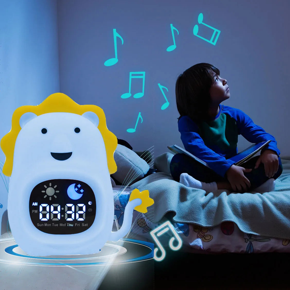 Cat Night Light Alarm Clock – LED Musical Sleep Training Clock for Kids & Babies