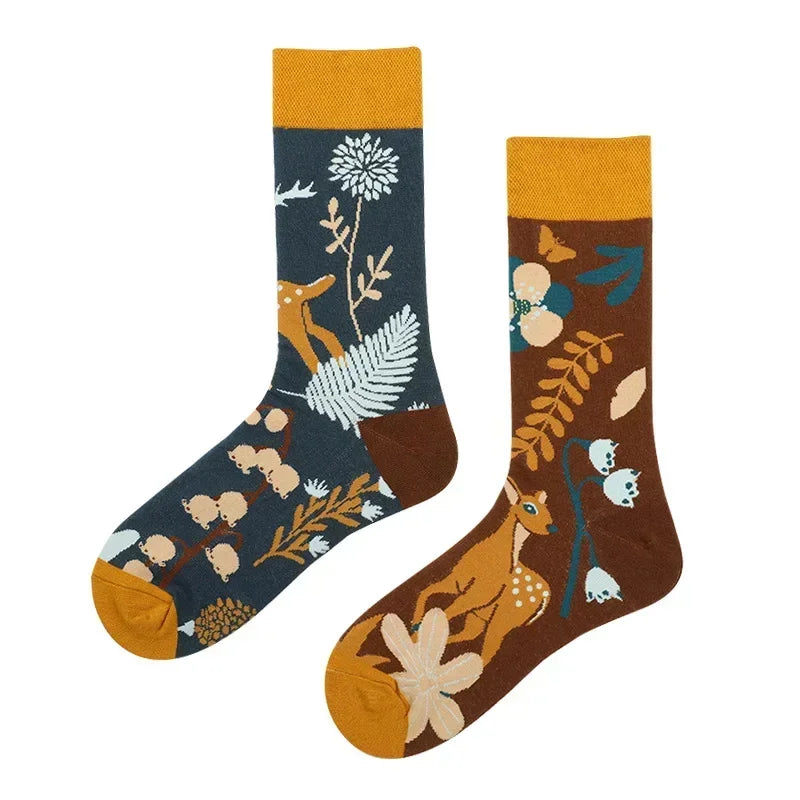 WY_New Asymmetrical Couples Mandarin Ducks Cotton Socks – Fashion Sports Colorful Medium & High Sleeve Unisex Crew Socks, Trendy Couple Gift Socks