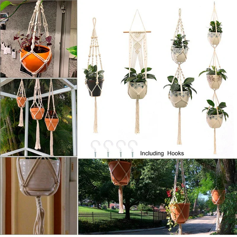 Handmade Macrame Plant Hanger: Stylish Hanging Flower Pot Planter for Wall Decor, Courtyard Garden, and Hanging Basket