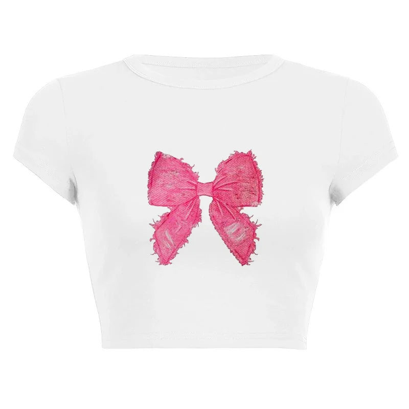 Harajuku Y2K Women’s White Crop Top – Casual Short Loose Summer Tee