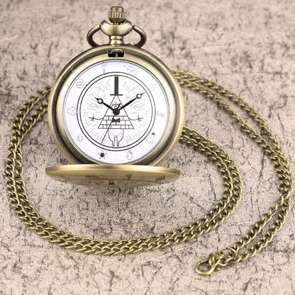 Eye of Providence Triangle Devil Quartz Pocket Watch - Gravity Bill Cipher Fall Time Gem Necklace Pendant Clock Gift