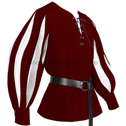 Men’s Medieval Warrior Tunic – Landsknecht Shirt, German LARP Pirate Lace-Up Top for Halloween & Renaissance Costume