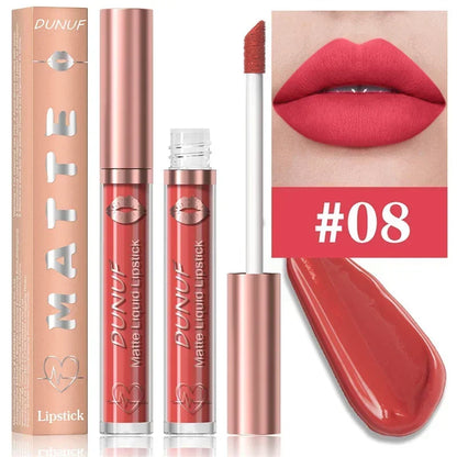 Matte Velvet Dark Red Brown Lip Gloss – Long-Lasting Waterproof Liquid Lipstick with Natural Moisturizer & Transparent Lip Oil