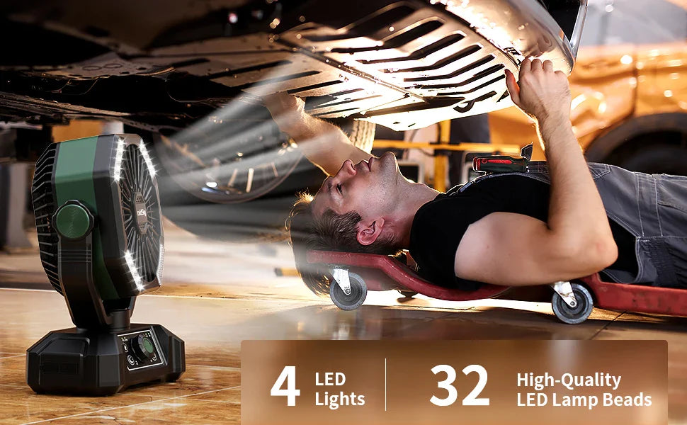 coldSky Portable Camping Fan — 4 LED Lanterns, 8 Speeds, 20000mAh Battery for Outdoor Use